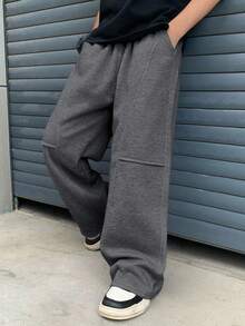 SHEIN 青少年男孩休闲百搭运动裤，适合通勤、上学、日常休闲装、运动、秋冬季 - 深灰色 - 查看 5