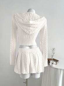 Elamini 2 pièces/set Pull tricoté câble ajusté décontracté et polyvalent - Blanc - Voir 2