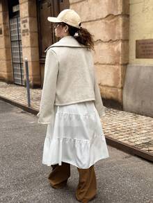 SHEIN Teen Girls Front Button Lapel Long Sleeve Casual Jacket, Everyday Wear