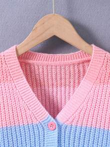 Elladie kids Tween Girl Colorblock Drop Shoulder Cardigan  Cropped Cardigan Girls Kids Sweaters For Girls Girls Ribbed Cardigan Tween Cardigan Scalloped Cardigan