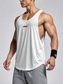 Manfinity Sport Corelite 男士运动无袖运动 T 恤、吊带、背心 - 训练和健身房和健身落袖剪裁吸湿排汗、透气、快干跑步字母印花图案白色常规剪裁面料圆领中弹力 - 男士休闲字母印花工字背心运动背心健身上衣健身房上衣白色背心透气 - 白色 - 查看 3