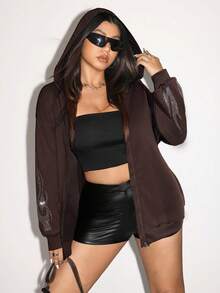SHEIN ICON 大码女式落肩长袖水钻火焰设计卫衣/冬季 - 棕色 - 查看 4