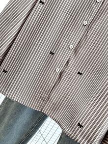 GlowEve CURVE Plus Size Women's Casual Everyday Office Commute Striped & Bow Print Loose Fit Drop Shoulder Long Sleeve Blouse, Spring/Autumn