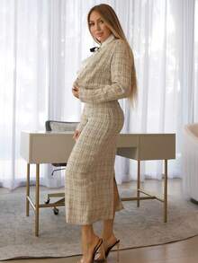 Cioccolato Elegant Plaid Short Jacket And Mini Skirt 2pcs Set, Autumn Fall Cloth For Women - White - View 6