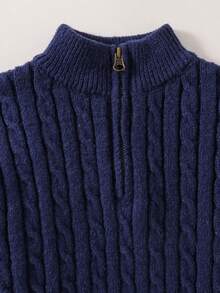 SHEIN Sweter z długim rękawem i zamkiem błyskawicznym, w jednolitym kolorze dla chłopców, jesień/zima - Królewski Niebieski - Zobacz 7