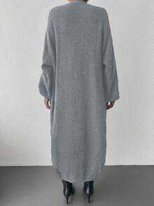 EURMUSE Solid Color Drop Shoulder Cardigan - Grey - View 2