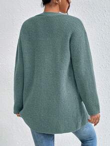 EURMUSE Dual Pocket Drop Shoulder Duster Cardigan - Mint Green - View 2