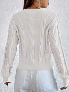 Cloudara Jersey tejido de cable de hombros caídos - Blanco - Ver 2