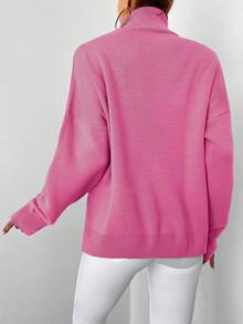 EURMUSE Women's Solid Color Simple High-neck Sweater - Baby Pink - View 2