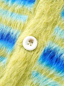 ROMWE MEN Prep Cardigan casual a maniche lunghe con righe, monopetto, in maglia, per uomo, autunno/inverno - Verde - Visualizzare 5