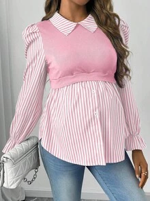 SHEIN 粉色条纹长袖哺乳上衣 - 粉色 - 查看 5