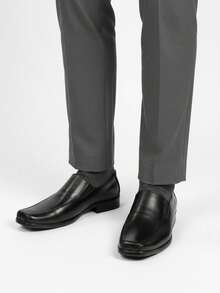 Hombre zapato elegante slip-on piel punta cuadrada sin cordones tacón bajo clásico oficina fiesta zapato formal - Negro - Ver 3