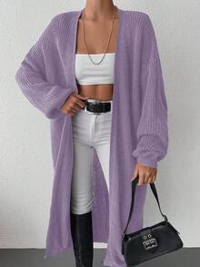 EURMUSE Solid Drop Shoulder Cardigan - Mauve Purple - View 3