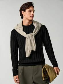 RONVEXI Men's Casual Solid Color Ribbed Crew Neck Long Sleeve Sweater, Fall/Winter - Multicolor - View 4