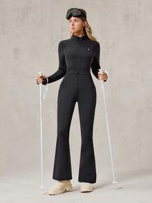 OutZeal 女士滑雪服户外连体裤冬季保暖滑雪服日常抓绒衬里喇叭裤腿前拉链带口袋 - 黑色 - 查看 5