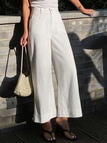 DAZY Jeans casuales de tiro bajo y pierna recta hasta el tobillo para mujer - Blanco - Ver 4