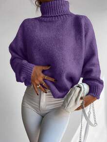 RueChic Raglan Sleeve Turtleneck Sweater - Purple - View 4