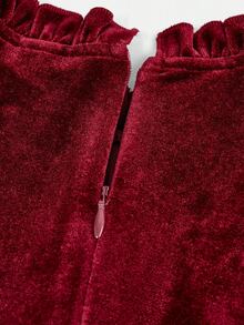 SHEIN Tween Girl Elegant Collared Colorblock Lace Ruffle Velvet Christmas Holiday Mid-Length Dress