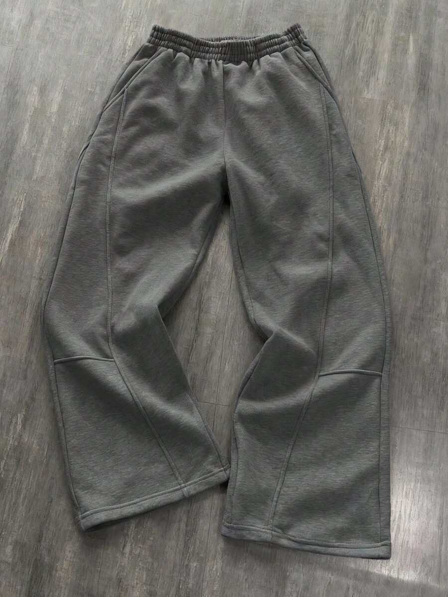 男童休闲宽松拼接灰色直筒运动裤，四季皆宜的多功能运动裤 - 灰色 - 查看 1