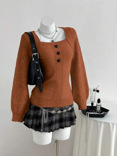 Elamini Cute Heart Decor Casual Versatile Women Sweater