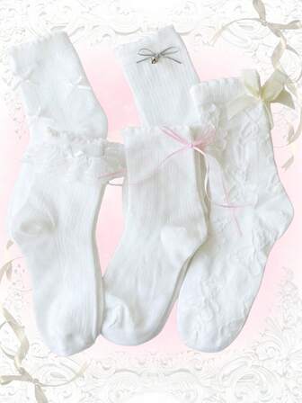 Kawaii 6 pares de calcetines de tripulación sólidos para mujer