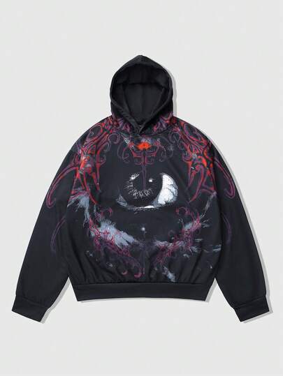 Street Life Men's Skeleton Hoodie, Short Sleeve Double Layer Hooded Sweatshirt, Halloween Skeleton Element