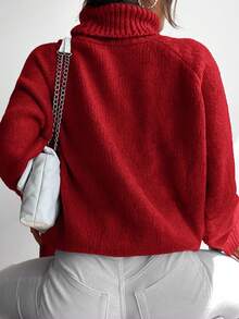 RueChic Turtleneck Raglan Sleeve Sweater - Red - View 6