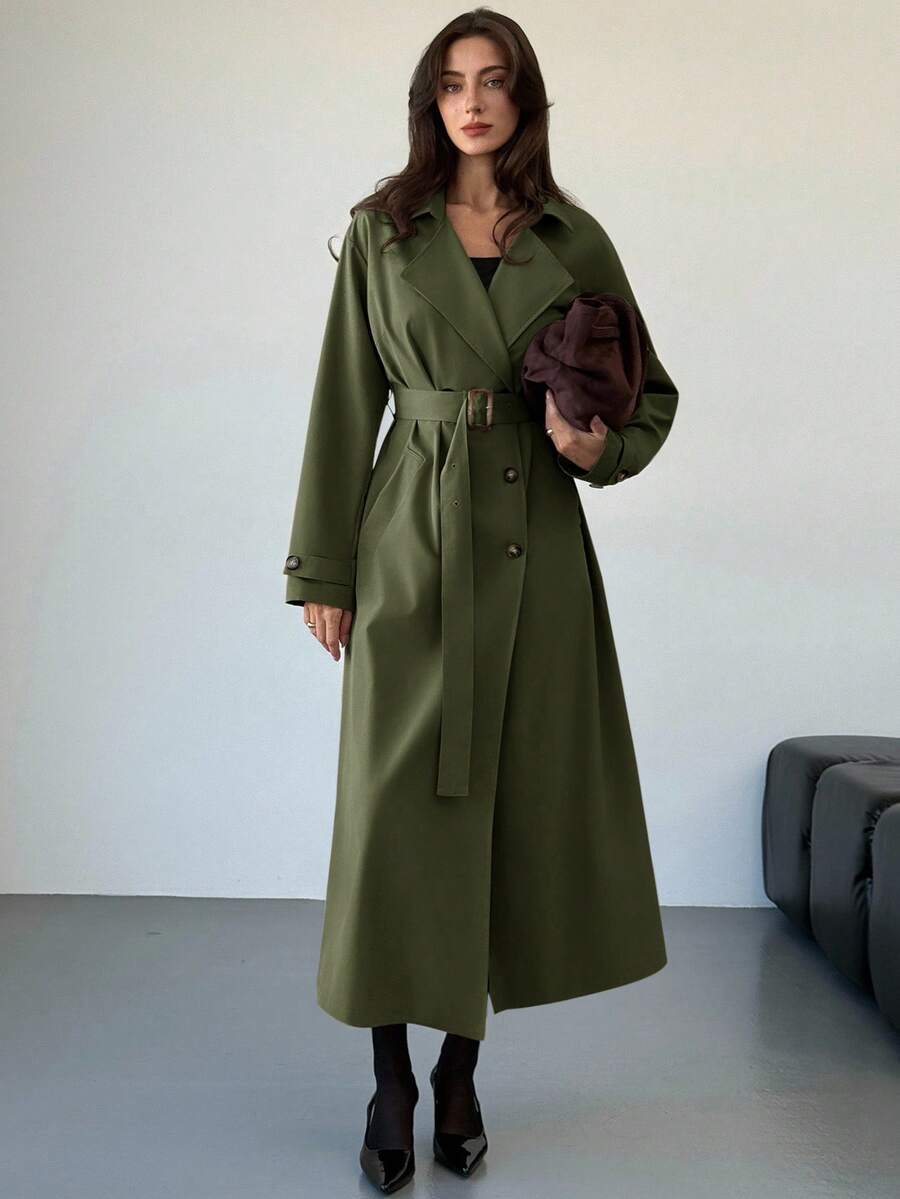 Aloruh Áo khoác dài tay thanh lịch cài nút phía trước màu trơn dành cho nữ - xanh quân đội - Xem 1