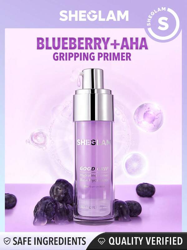 SHEGLAM برايمر مرطب Good Grip-Blueberry + Aha Oil Control Moisturizing Blueberry Primer Gel ينعم الخطوط الدقيقة ويمنع ظهورها، برايمر للوجه خالٍ من الزيوت والسيليكون علامة تجارية جمال مكياج مستحضرات تجميل للنساء الفتيات مثالي لفصل الخريف الشتاء مثالي ل- Y2K أزياء أنيقة هدية حفلة جاهز أفضل لون