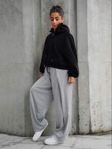 SAYEHFBABY Women's Fall Streetwear Basic Daily Wear Going Out Airport Casual Grey Low Rise Baggy Banana Pants - Grey - View 4