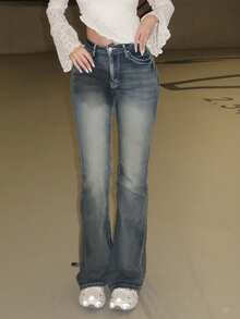 Turnttoni Weite Jeans mit Taschen, Stickereien und Strass verzierten Flügeln, Schule