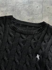 AXEPEAK 男士针织休闲宽松长袖毛衣，时尚年轻，适合日常穿着 - 黑色 - 查看 3