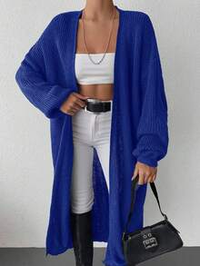 EURMUSE Solid Color Drop Shoulder Cardigan Sweater - Royal Blue - View 6