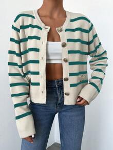 EURMUSE Women's Striped Cardigan - Green - View 5