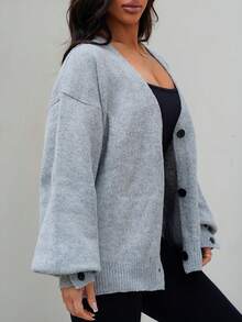 SAYEHFBABY Women's Solid Color Drop Shoulder Long Sleeve Loose Casual Cardigan For Autumn/Winter,Grey Sweater,Women Cardigans,Fleece - Grey - View 5