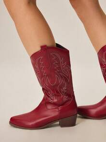 Styleloop 女士中筒靴，适合度假、波西米亚风、复古美式、波西米亚风、西部风、音乐节、派对、圣诞节、万圣节 - 紅色 - 查看 5