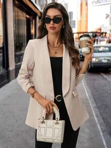 SHEIN Clasi Women Fashion Spring Classic Khaki Blazer For Daily Commute In Fall/Winter - Khaki - View 7