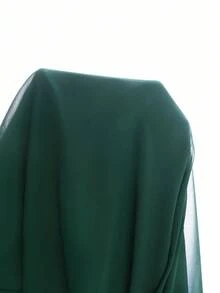 SHEIN Clasi Plus Size Women Square Neck Waist Cinched Long Sleeve Dress - Dark Green - View 7