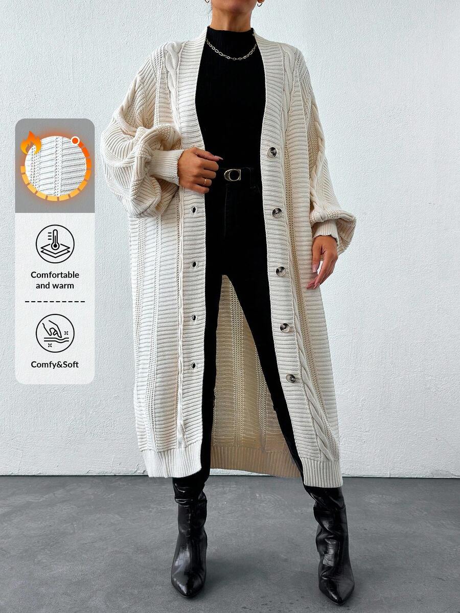 EURMUSE Women's Solid Color Button Front Casual Long Sleeve Cardigan - White - View 1