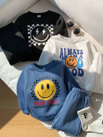 SHEIN 6pcs/Set Baby Boy/Girl Cute Cartoon Pattern Long Sleeve Sweatshirt & Jogger Pants Tracksuit Set, Basic Multi-Pack, Autumn/Winter