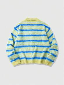 ROMWE MEN Prep Cardigan casual a maniche lunghe con righe, monopetto, in maglia, per uomo, autunno/inverno - Verde - Visualizzare 2