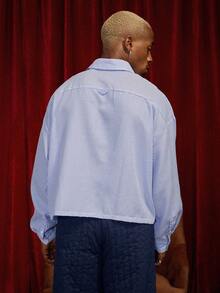 PAVTROS 男士休闲长袖条纹宽松套头衫 - 藍白色 - 查看 2