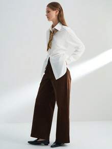 Airaco Damen Einfarbige Lässige Rückenfreie Bindegürtel Langarm Bluse, geeignet für Pendeln und Büromode, Frühling/Herbst - Weiss - Übersicht 2