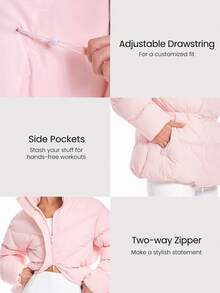 GLOWMODE Chic In Warmth Arctic Pulse Soft Cozy Matte Finish Detachable Hood Contrast Trim Zipper Pockets Hip Length Puffer Jacket Autumn Winter Outdoors Snow Ski Daily Casual Wear - Baby Pink - View 6