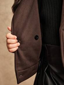 SHEIN 女童超大翻领长袖外套，采用柔软亲肤面料制成，搭配简单，适合日常聚会、上学、游玩、购物、度假等。 - 鏽棕色 - 查看 10