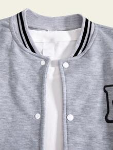 SHEIN Vacaura Tween Boy Casual Color Block Letter Print Jacket And Pants Set, Autumn - Grey - View 4