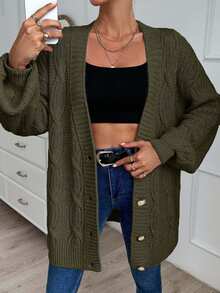 EURMUSE Women Cable Knit Detailed Oversize Cardigan