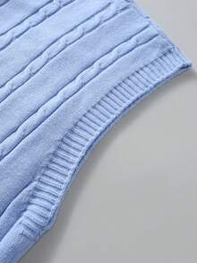 Claim Dot Chaleco de punto con cuello en V a rayas casual para hombres, versátil para otoño/invierno - Celeste - Ver 5