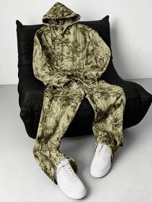 Manfinity EMRG 男士街头风户外探险连帽衫和裤子套装，适合户外露营、日常穿着，可作为男友/老公礼物、周年纪念礼物，冬季适用 - 咖啡棕 - 查看 2