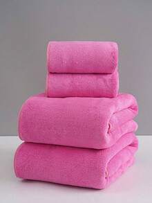 SHEIN 3/2/1 件套珊瑚绒刺绣樱桃和草莓毛巾套装，超强吸水超细纤维面巾、手巾和浴巾，柔软亲肤纯色浴室毛巾，适合情侣使用，家庭浴室用品